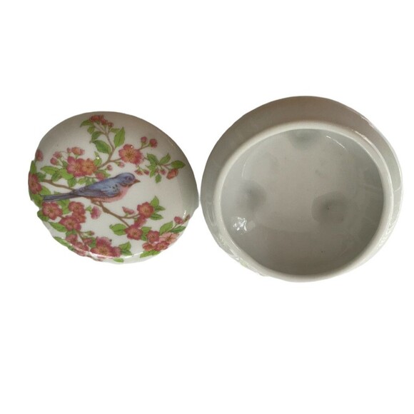 Floral Bird Trinket Box Pink Green Blue Rings Earrings Change - Picture 3 of 4